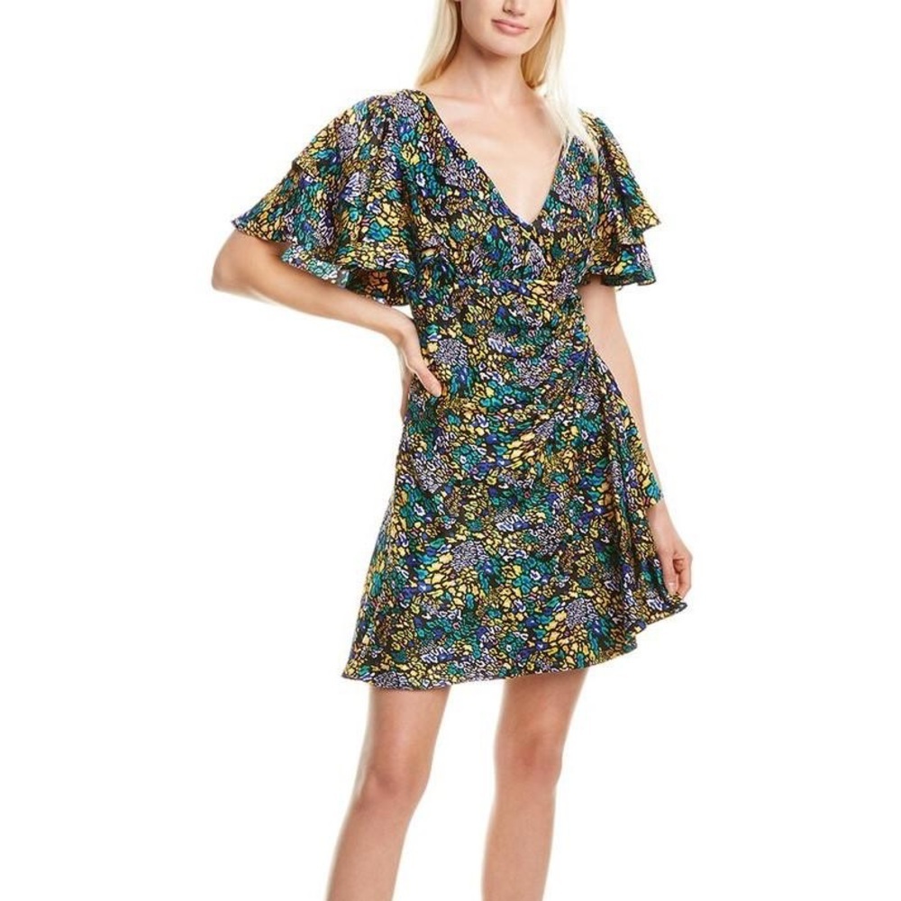 Tanya Taylor Silk Black Multicolor Leopard Demi Dress NWT Size 4 Flawed